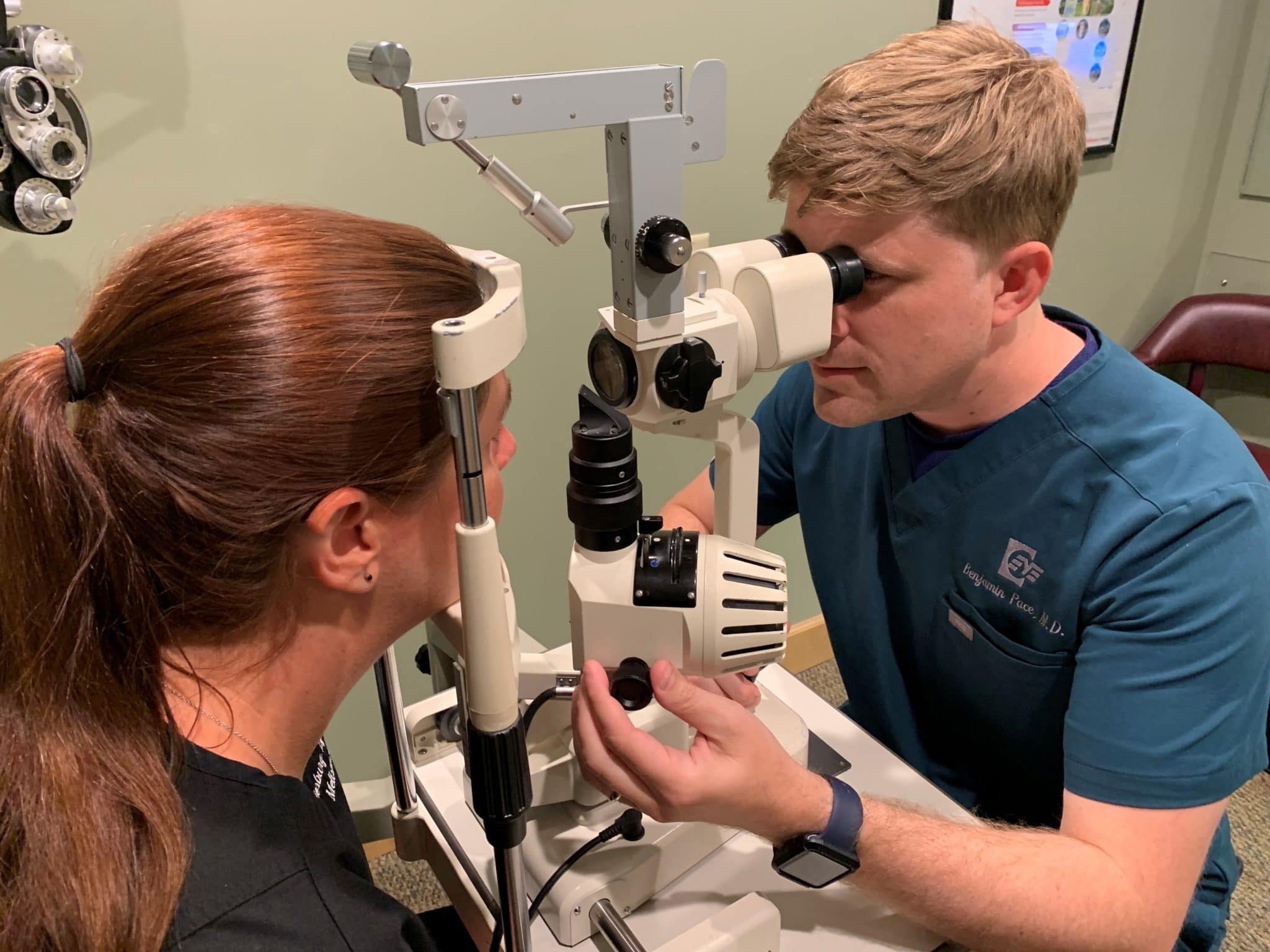 Dr. Ben Pace performing an eye exam